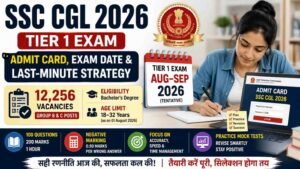 SSC CGL 2026 Tier 1 परीक्षा, एडमिट कार्ड, परीक्षा तिथि, एग्जाम पैटर्न और अंतिम समय की तैयारी से जुड़ी पूरी जानकारी।