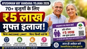 Ayushman Vay Vandana Yojana 2026 के तहत 70 वर्ष या उससे अधिक आयु के वरिष्ठ नागरिकों को ₹5 लाख तक मुफ्त इलाज की सुविधा।