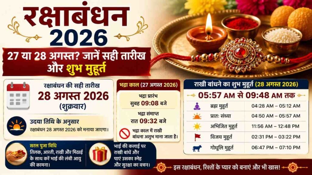 Raksha Bandhan 2026 की सही तारीख, शुभ मुहूर्त और भद्रा काल की जानकारी।