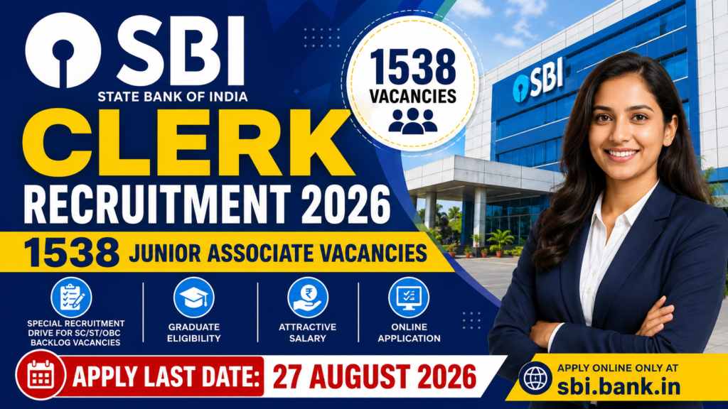 SBI Clerk Recruitment 2026 1538 vacancies notification