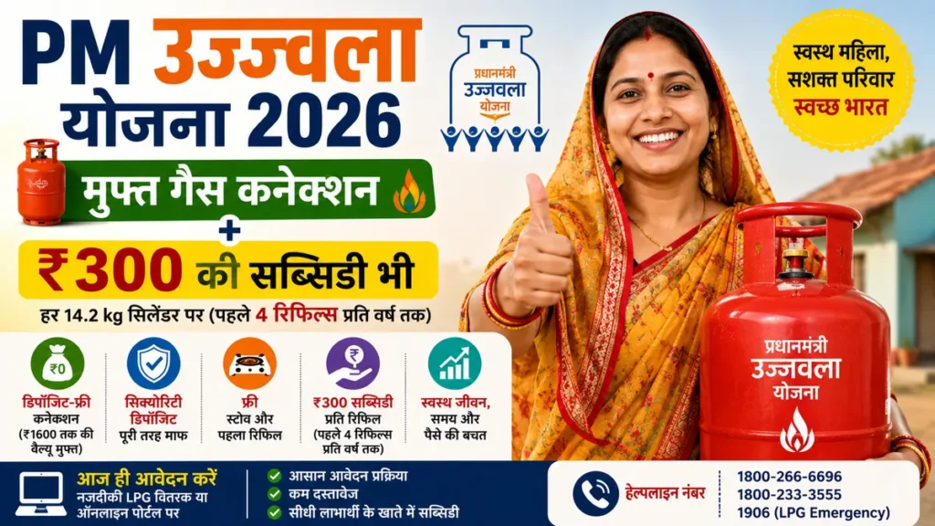 PM Ujjwala Yojana 2026 free LPG connection and ₹300 subsidy