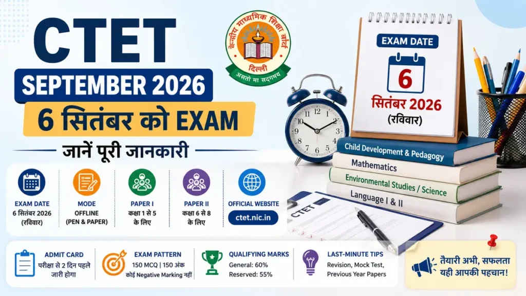 CTET September 2026 exam date, admit card और exam preparation