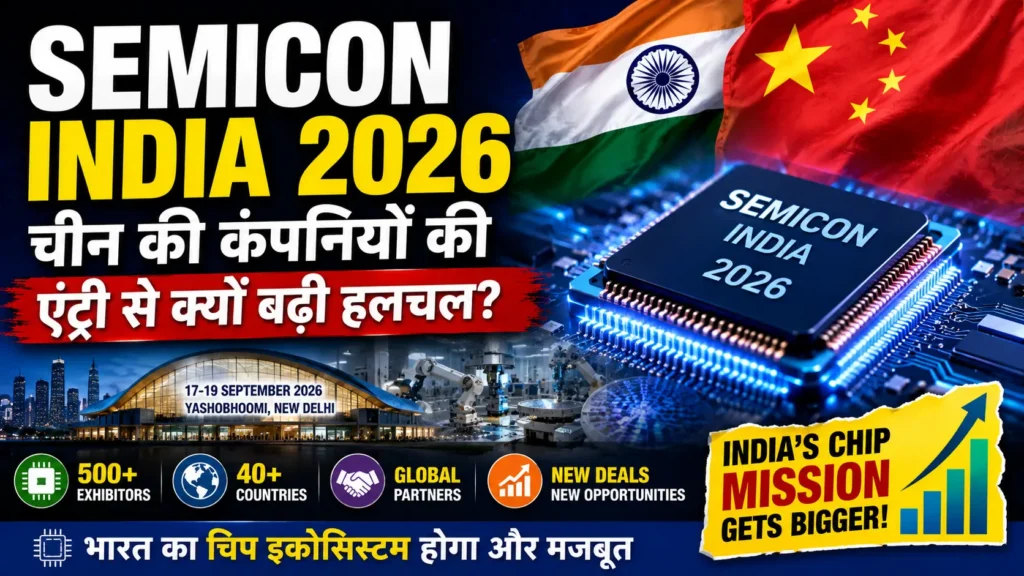 Semicon India 2026 में भारतीय semiconductor industry और Chinese suppliers की संभावित भागीदारी का विजुअल
